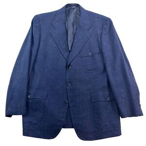 vtg 70s Hart Schaffner Marx 44R blue chambray blazer jacket sport suit coat usa